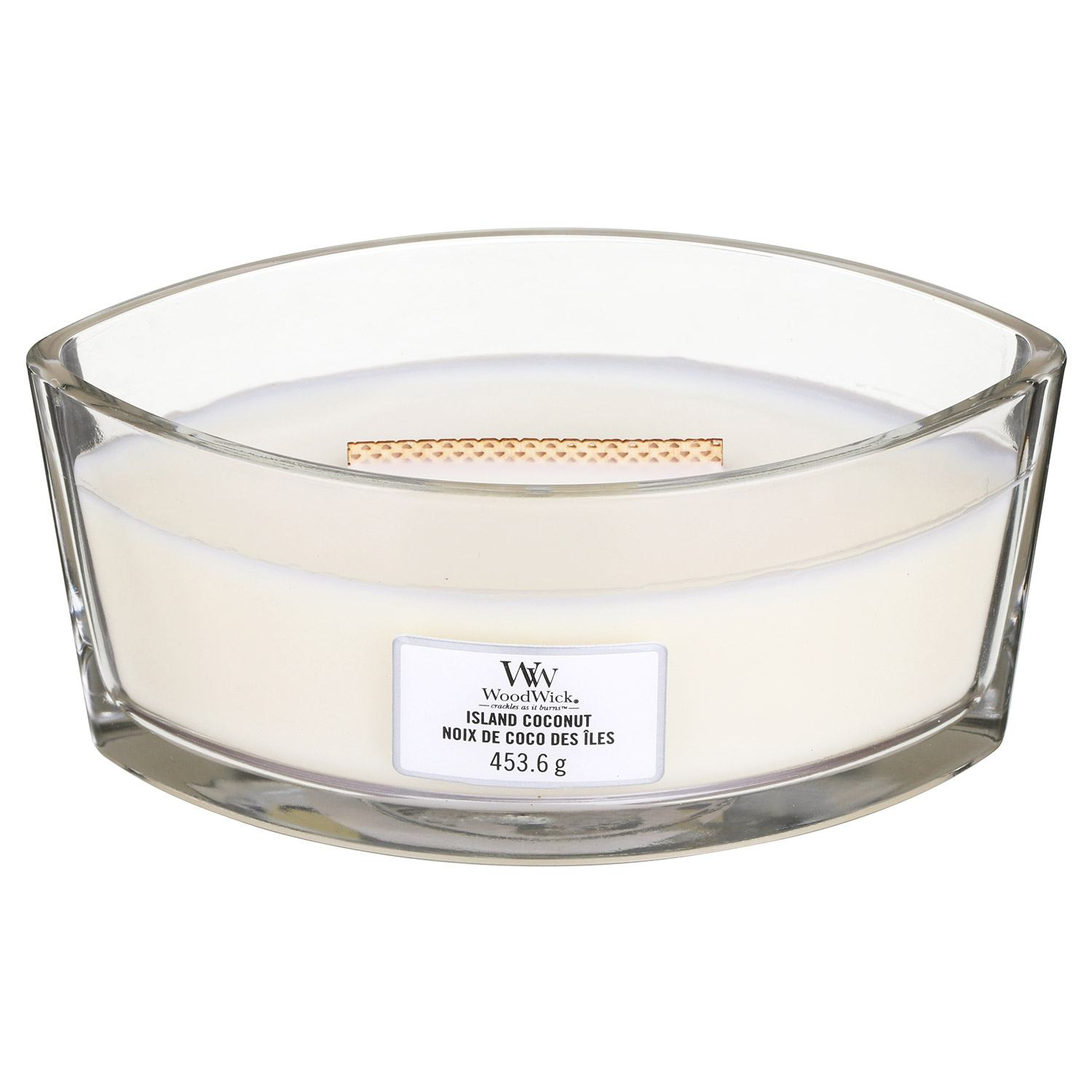 Woodwick Cream - Island Coconut Hearthwick Ellipse Candle Damaged