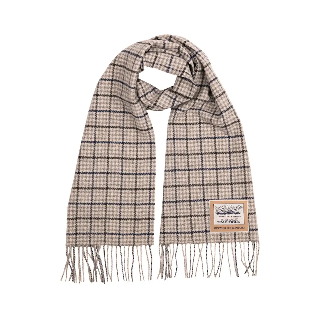 Heritage Traditions-  Wool Houndstooth Scarf - Navy Grey
