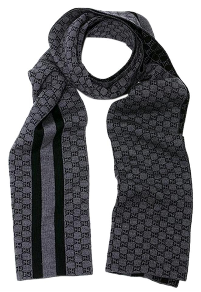 Gucci – Black/Grey GG Monogram Web Stripe Wool Scarf