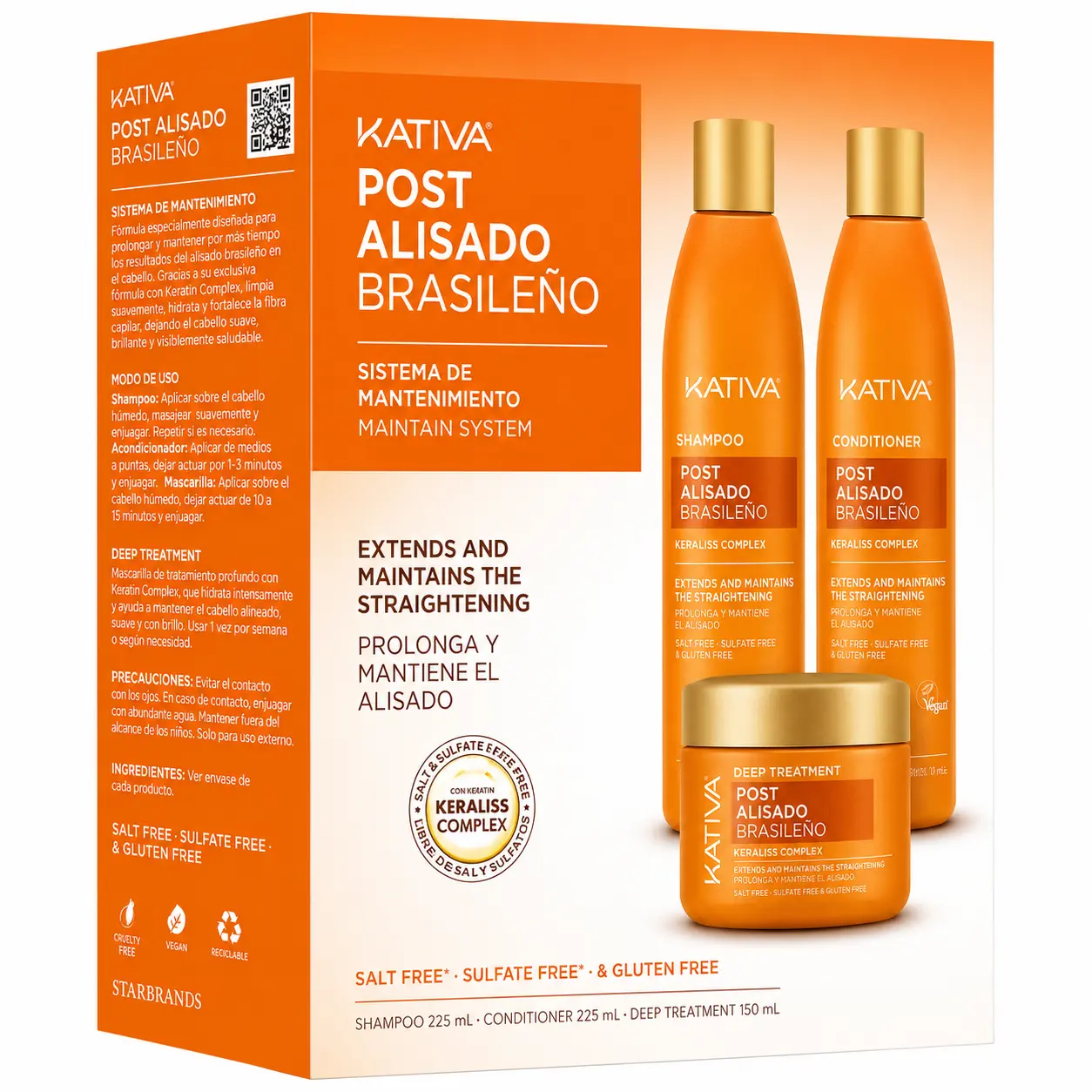 Kativa - Keratin Hair Straightening Post Relaxer Treatment Set Shampoo & Conditioner (250ml) + Mask (150ml)