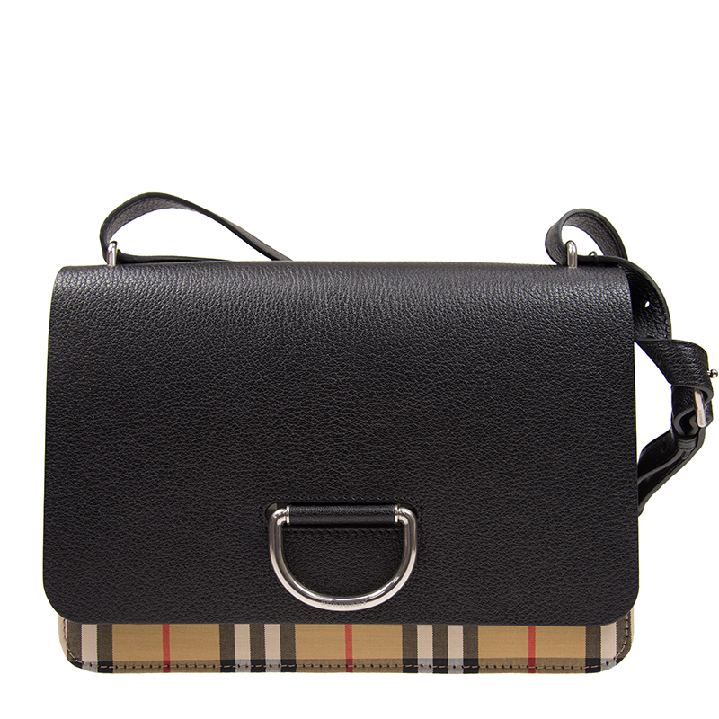 Burberry The D-Ring Medium Bag in Leather with Vintage Check Motif