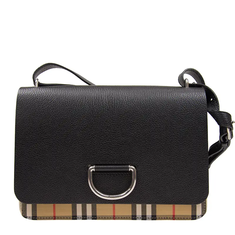 Burberry The D-Ring Medium Bag in Leather with Vintage Check Motif