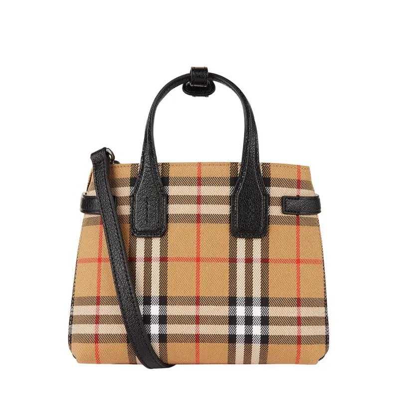 Burberry The Small Banner Bag in Leather with Vintage Check Pattern
