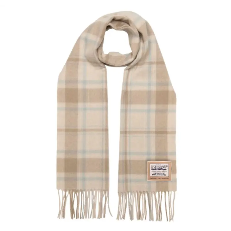 Heritage Traditions- Pure Wool Tartan Check Scarf Camel Powder