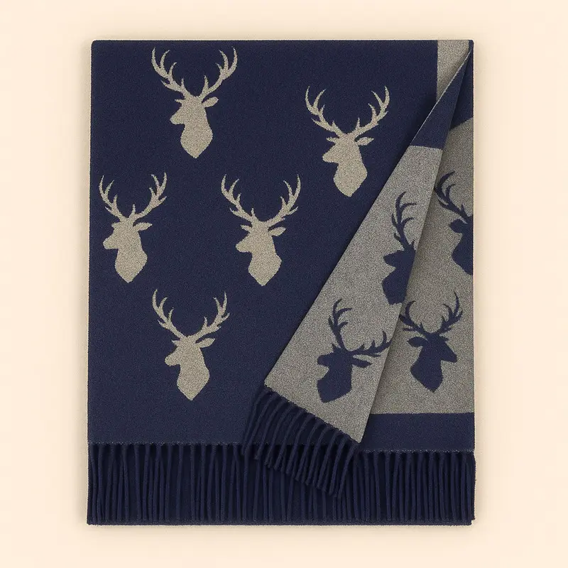 Heritage Traditions - Super Soft Jacquard Scarf - Stag - Navy