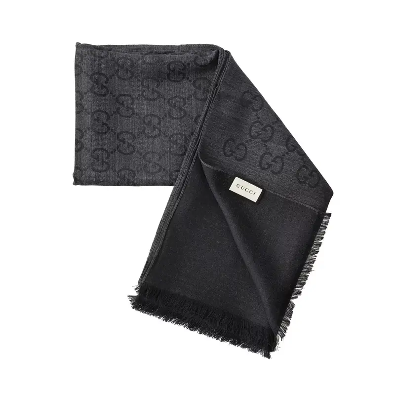 Gucci★素敵！Unisex Black Wool GRG Web Hopkins Long Scarf Gucci☆素敵！Unisex Black Wool GRG Web Hopkins Long Scarf