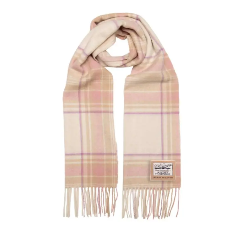Heritage Traditions- Pure Wool Tartan Check Scarf Camel Pink CIG76-HT