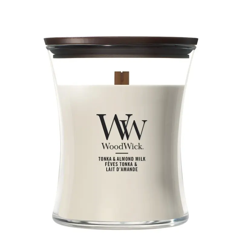 WoodWick - Tonka Almond Milk Medium Hourglass Candle 
