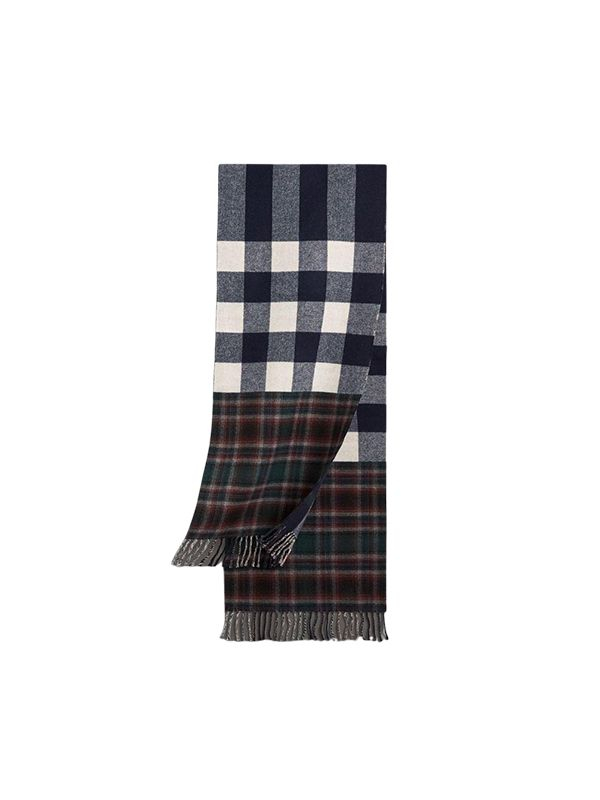 Burberry - Blue Check Reversible Wool Scarf 