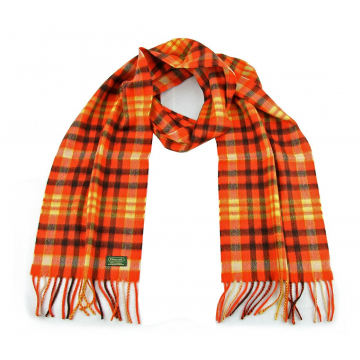 Glencroft - 100% Cashmere Plaid Scarve in Rustic Orange, Black and Yellow