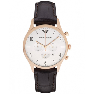 Emporio Armani Brown Leather Strap Watch - Brown/Gold