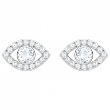 Swarovski Luckily Evil Eye Pierced Earrings, White, Rhodium Plating