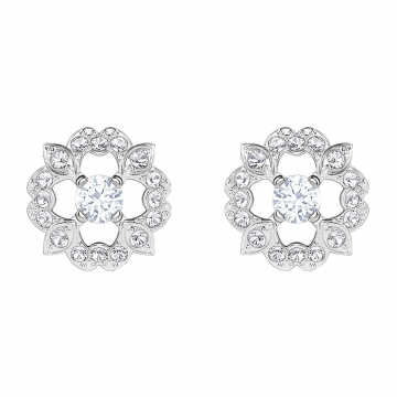 Swarovski Sparkling Dance Flower Pierced Earrings, White, Rodium Plating