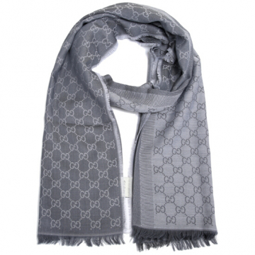 Gucci - Light Grey GG Monogram Webbing Reversible Wool and Silk Blend Scarf