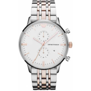 Emporio Armani Classic Unisex Watch - Silver and Rose Gold