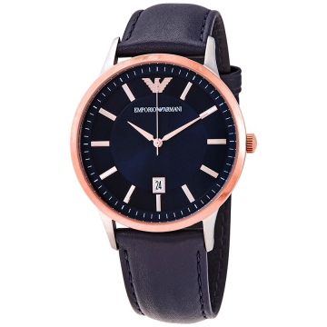 Emporio Armani Navy Leather Strap Mens Watch AR11187