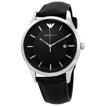 Emporio Armani Men's Silver Watch with Black Strap