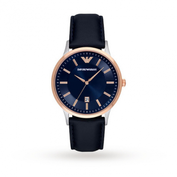 Emporio Armani Men's Leather Strap Watch - Navy