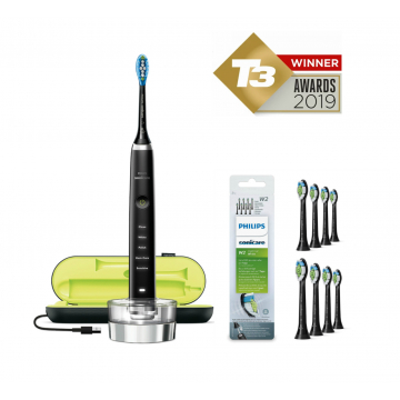 Philips Bundle: HX9351/52 DiamondClean Toothbrush in Black + HX6068/13 8 Pk Black Replacement Brush Heads 2019 Edition