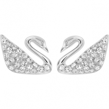 Swarovski Swan Pierced Earrings - White/Rhodium