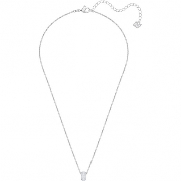 Swarovski Stone Round Pendant, White, Rhodium Plating