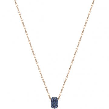Swarovski Stone Round Pendant, Blue, Rose Gold Plating