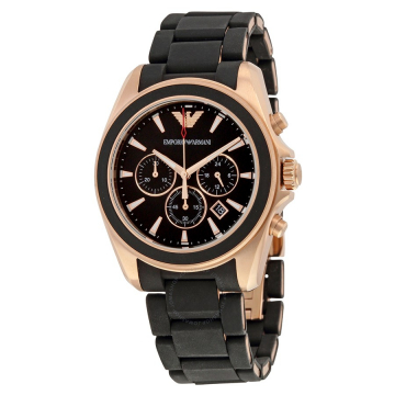 Emporio Armani Watches Black & Rose Gold Men's Silicon Chronograph Watch