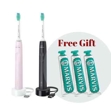 Philips Sonicare 3100 Black & Pink HX3675/15 & FREE Marvis Strong Mint Toothpaste 3 Pack