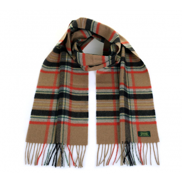 Glencroft 100% Premium Cashmere Scarf - Camel and Red Plaid