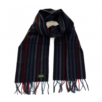 Glencroft 100% Cashmere Premium Scarf - Navy and Red Stripe
