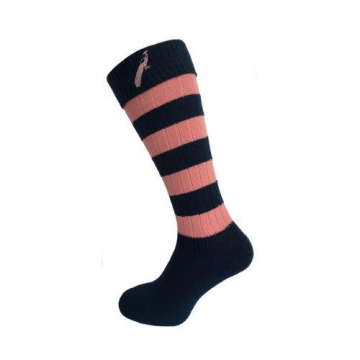 Hortons Ladies Long Sock Peach & Navy Stripe Pack o 6 Pairs 