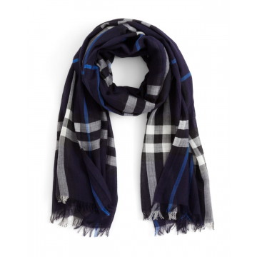 Burberry Wool & Silk Navy Check scarf