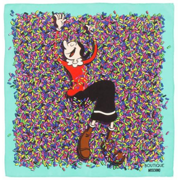 Moschino Boutique Olive Oyl Multi - Colour Scarf with Turquoise Border