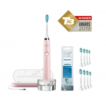 Philips Bundle: HX9361/62 DiamondClean Toothbrush in Pink + HX9028/12 8 Pk White Replacement Brush Heads 2019 Edition