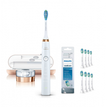 Philips Bundle: HX9391/92 DiamondClean Toothbrush in Rose Gold + HX9028/12 8 Pk White Replacement Brush Heads 2019 Edition