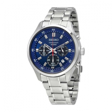 Seiko Blue Dial & Silver Stainless Steel Chronograph Watch