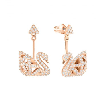Swarovski Facet Swan Pierced Earrings - Rose Gold