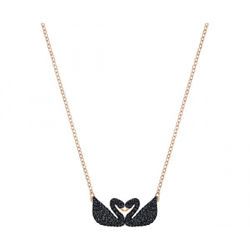 Swarovski Iconic Swan Double Necklace, Black, Rose Gold Plating