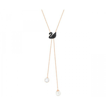 Swarovski Iconic Swan Double Y Necklace, Black, Rose Gold Plating