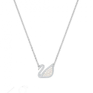 Swarovski Iconic Swan Micro Pearl Necklace, White, Rhodium Plating