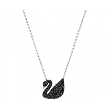 Swarovski Iconic Swan Pendant, Black, Rhodium Plating