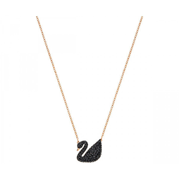 Swarovski Iconic Swan Pendant, Black, Rose Gold Plating