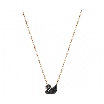 Swarovski Small Iconic Swan Pendant, Black, Rose Gold Plating