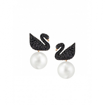 Swarovski Iconic Swan Pierced Earring Jackets, Black, Rose Gold Plating