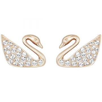 Swarovski Swan Mini Pierced Earrings, White, Rose Gold Plating