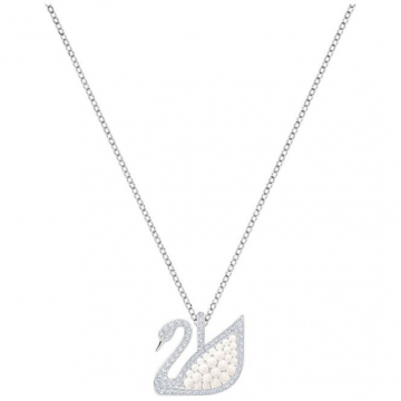Swarovski Iconic Swan Micro Pearl Pendant, White, Rhodium Plating