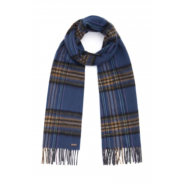 Hortons England - 100% Lambswool Checked Scarf - Blue