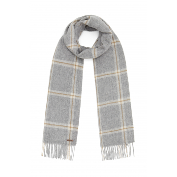 Hortons England - 100% Lambswool Checked Scarf - Grey