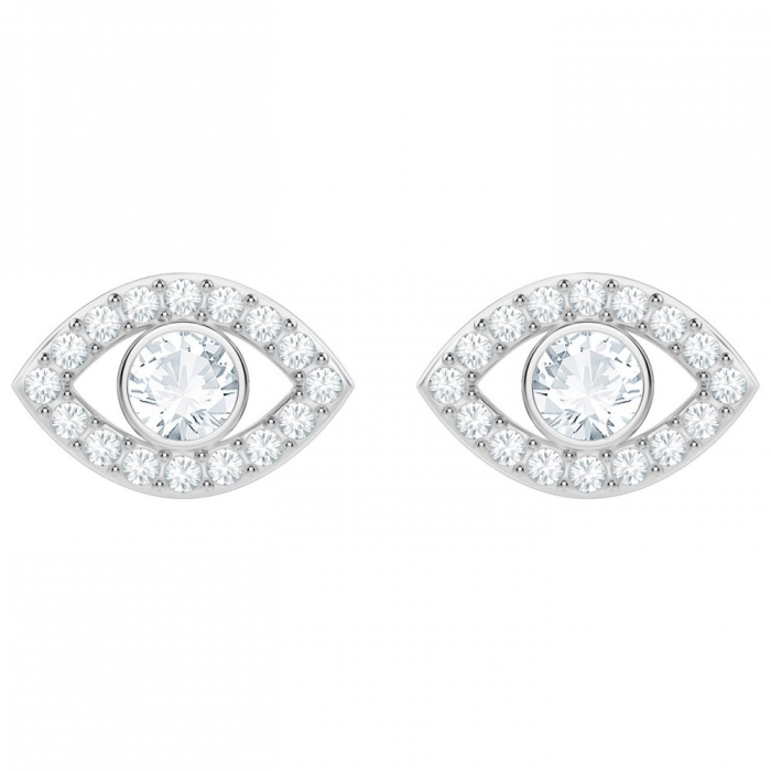 Swarovski Luckily Evil Eye Pierced Earrings, White, Rhodium Plating