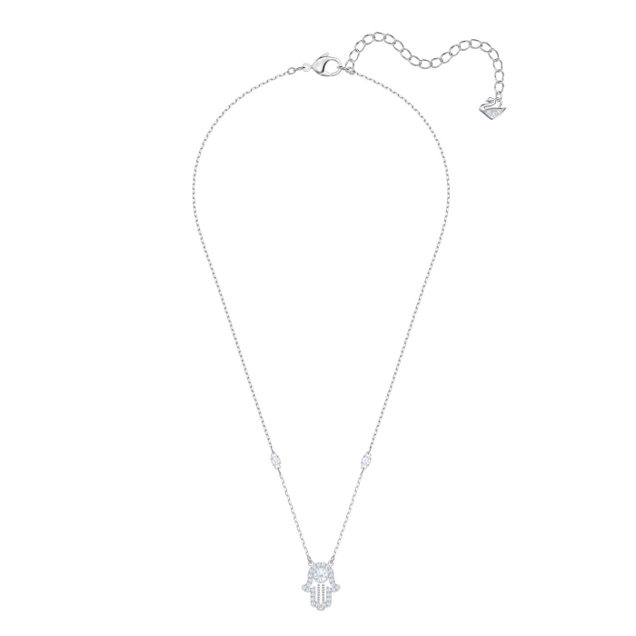 Swarovski Luckily Hamsa Hand Necklace, White, Rhodium Plating